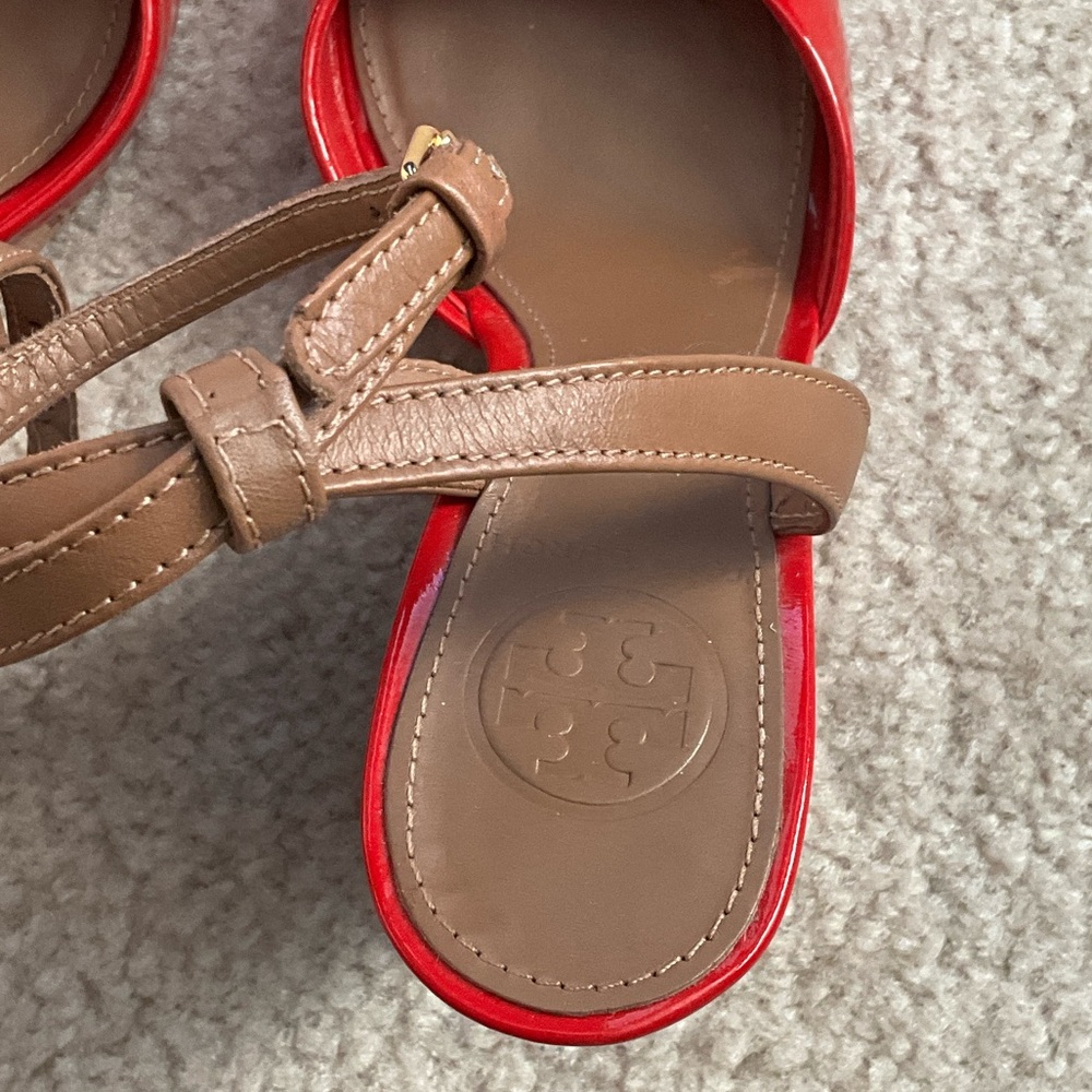 Tory Burch Red Patent Leather Wedges - Picture 12 of 14